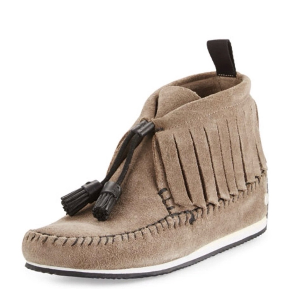Rag & Bone Ghita Fringe Moccasin Booties Suede Taupe 7.5